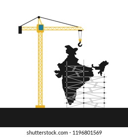 India as emerging and developing country and state. Construction as metaphor of investment, development, prosperity, progression, modernization and innovative growth. Vector illustration