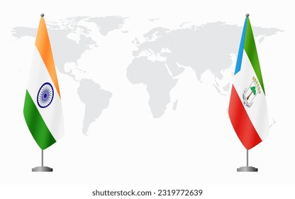 India and Equatorial Guinea flags for official meeting against background of world map.