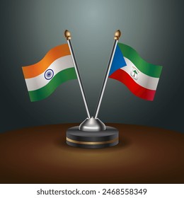 India and Equatorial Guinea table flags relation with gradient backgrund. Vector Illustration