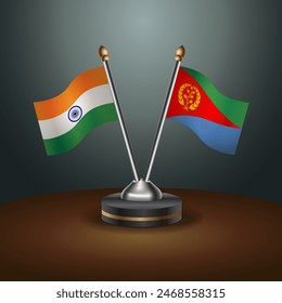 India and Eritrea table flags relation with gradient backgrund. Vector Illustration