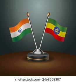 India and Ethiopia table flags relation with gradient backgrund. Vector Illustration