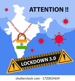 India Extended lockdown to fight with Covid-19 pandemic. Lockdown 3.0 background with corona warrior with protective mask. Stay home stay safe india graphic for website and social media blog post.