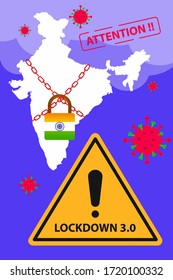 India Extended lockdown to fight with Covid-19 pandemic. Lockdown 3.0 background with corona warrior with protective mask. Stay home stay safe india graphic for website and social media blog post.