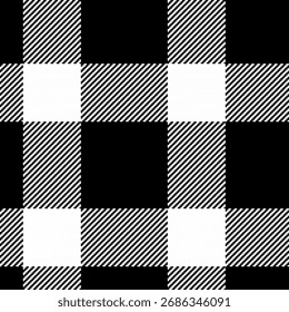 India fabric background seamless, hispanic check tartan texture. Pixel vector textile pattern plaid in black and white colors palette.