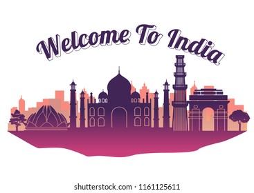 India Famous Landmark Silhouette Style On Island, Welcome To Taiwan,travel And Tourism,vector Illustration