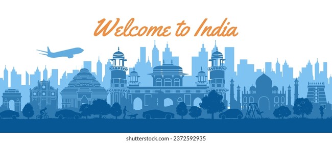 India famous landmarks by silhouette style,vector illustration