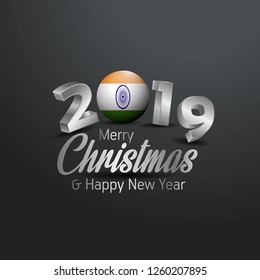 India Flag 2019 Merry Christmas Typography. New Year Abstract Celebration background