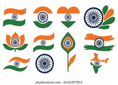 India Flag Ashoka Chakra Vector Icons Independence Republic Design