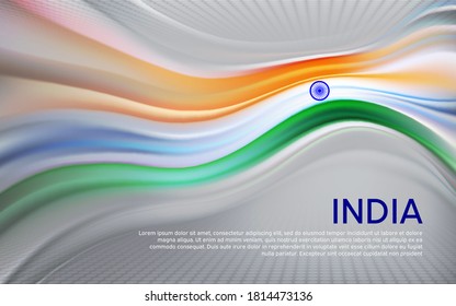 India flag background. Blurred pattern of light lines in the colors of the indian flag, business booklet. State banner, Indian poster, patriotic cover, flyer. Vector tricolor design