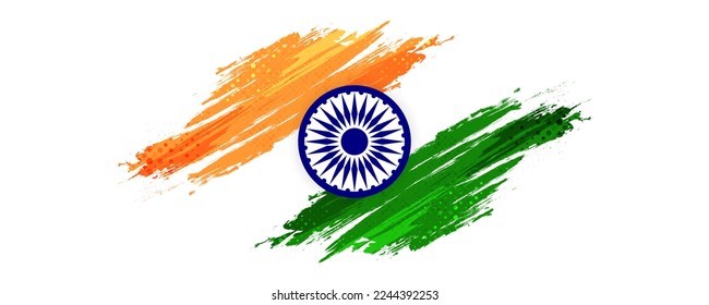India Flag Background with Brush Style and Halftone Effect. Indian Tricolor National Flag Illustration with Grunge Concept