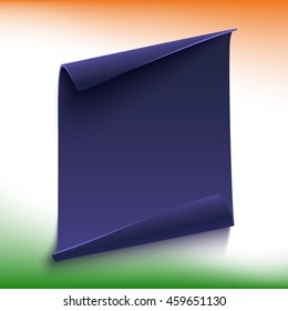 India flag background. Poster or brochure template with curved paper banner. Vector illustration.
