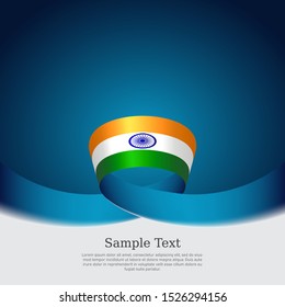 India flag background. Wavy ribbon colors flag of india on blue white background. National poster. Vector design. State indian patriotic banner, cover, flyer