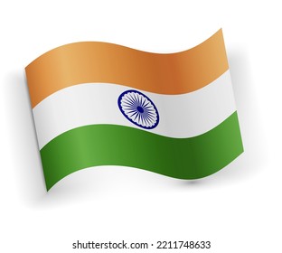 Bandera de la India doblada y echada sobre fondo blanco