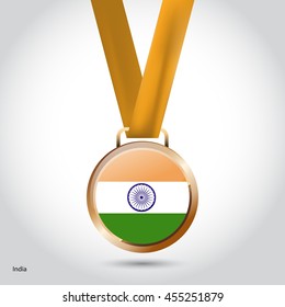 India Flag in Bronze Medal. Vector Illustration. RIO Olympic Game Bronze Medal. Vector Illustration