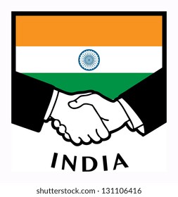 India flag and business handshake, vector illustration
