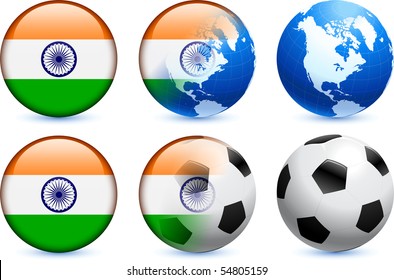 India Flag Button with Global Soccer Event Original Illustration