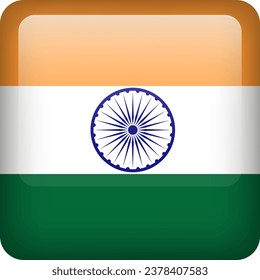 India flag button. Square emblem of India. Vector Indian flag, symbol. Colors correctly.