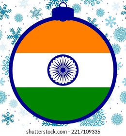 India flag - Christmas ball. Happy New Year and Merry Christmas card. 
