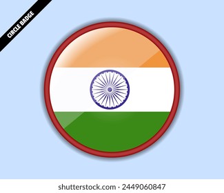 India flag circle badge, vector design, oval India emblem, rounded sign with reflection, patriotism and trade concept, logo with country flag