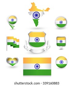 India Flag Collection. Vector icon set.