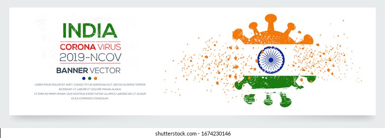 India Flag With Corona Virus Symbol, (2019-nCoV), Vector Illustration.