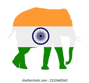 India flag elephant vector silhouette illustration isolated on white background. National symbol of India over animal.