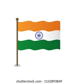 India Flag with flagpole, vector illustration