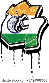 India flag G hand lettering graffiti template vector