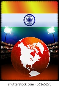 India Flag with Globe on Stadium Background Original Illustration