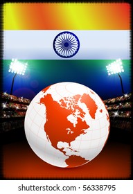 Bandera de la India con un globo en el fondo del estadio Ilustración original