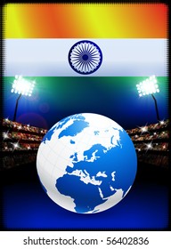 India Flag with Globe on Stadium Background Original Illustration