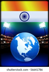 Bandera de la India con un globo en el fondo del estadio Ilustración original