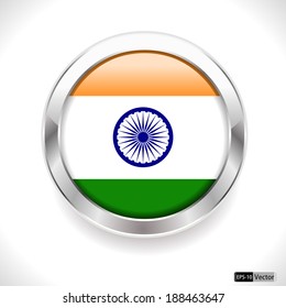 India Flag Glossy Button, india flag badge - vector eps10