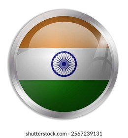 India flag - glossy circle button displays a colorful flag representing a country cultural identity and heritage. The essence of national pride and unity.