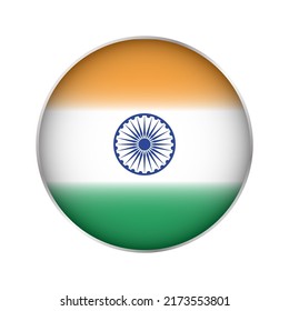 Botón redondo brillante de la bandera de la India. La señal y símbolo del país. Día de la Independencia.