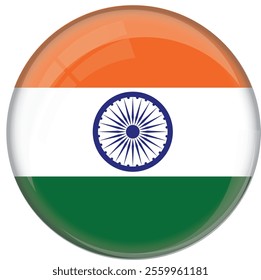 India flag with glossy rounded button for football team and national emblem	