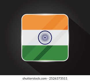 Indische Flagge glänzend quadratisch Symbol Illustration 
