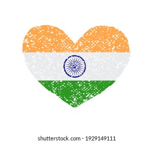 India flag in grunge heart shape.