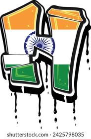 India Flag H Hand Lettering Graffiti vector template