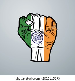 India Flag with Hand Design isolated on white background. Vector illustration