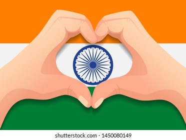 India flag and hand heart shape. Patriotic background. National flag of India vector illustration