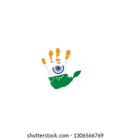 India flag and hand on white background. Vector illustration
