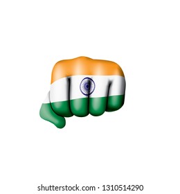 India flag and hand on white background. Vector illustration