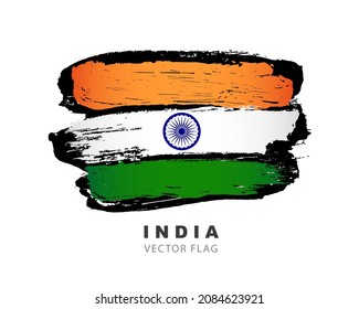 India flag. Hand-drawn colored brush strokes. Vector illustration isolated on white background. Indian flag colorful logo.