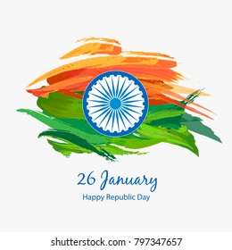 India flag, Happy Republic Day vector banner. Indian holiday typography, painting background.