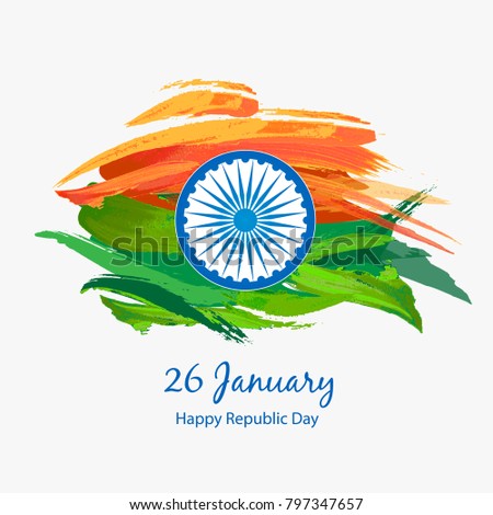 India flag, Happy Republic Day vector banner. Indian holiday typography, painting background.