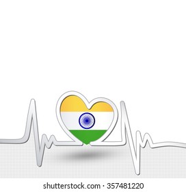 India flag heart and heartbeat line.Patriotic vector background.