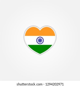 India flag heart, India national flag vector illustration eps 10