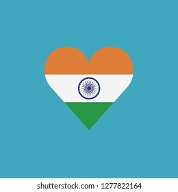 India flag icon in a heart shape in flat design. Independence day or National day holiday concept.

