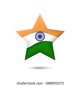 Icono de la bandera de la India en forma de estrella. Ondeando en el viento. Resumen ondeando la bandera de la india. tricolor indio. Estilo de corte de papel. Símbolo vector, icono, botón